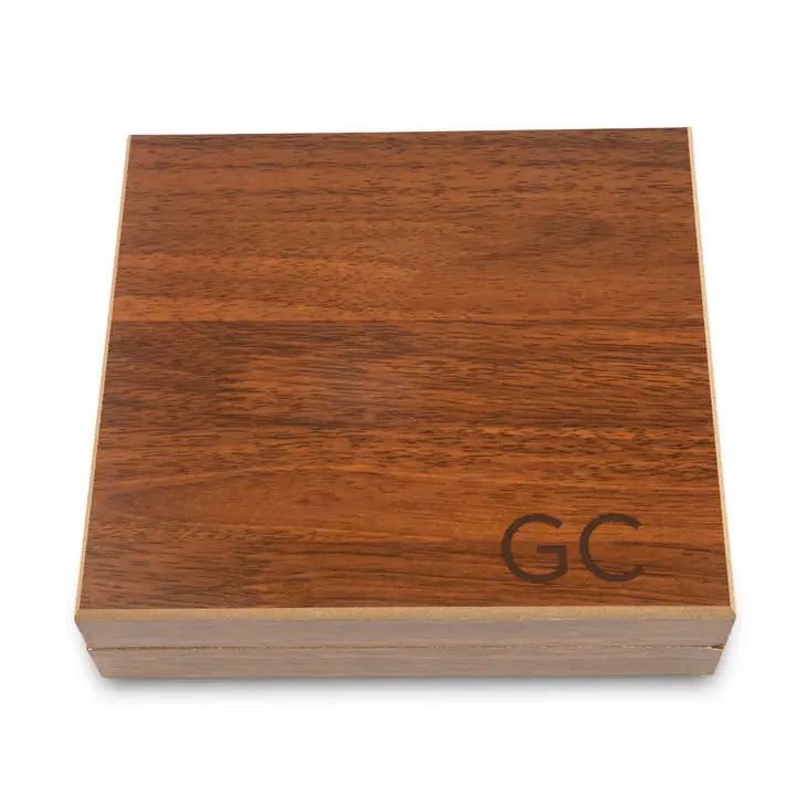 Engraved Wood Gift Box & 6 oz. Black Metal Hip Flask Set