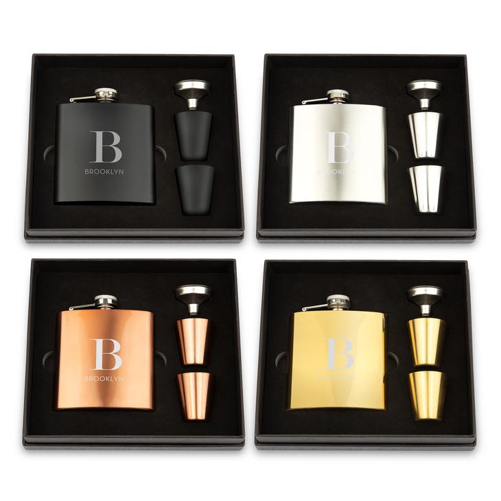 Engraved 6 oz. Stainless Steel Hip Flask Gift Box Set