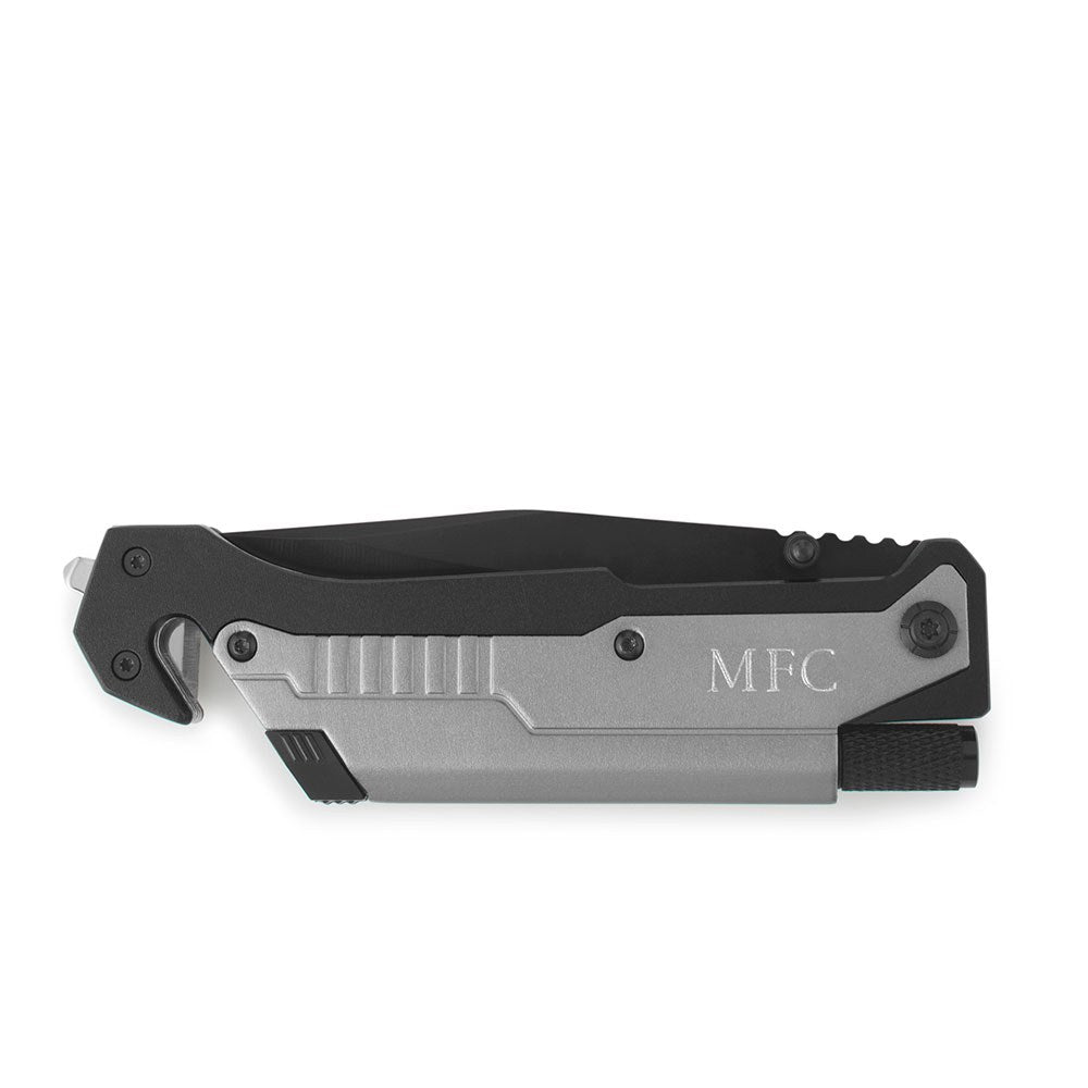 Personalized Black & Silver Pocket Knife With Light - Monogram Engraved - Vispro Designs