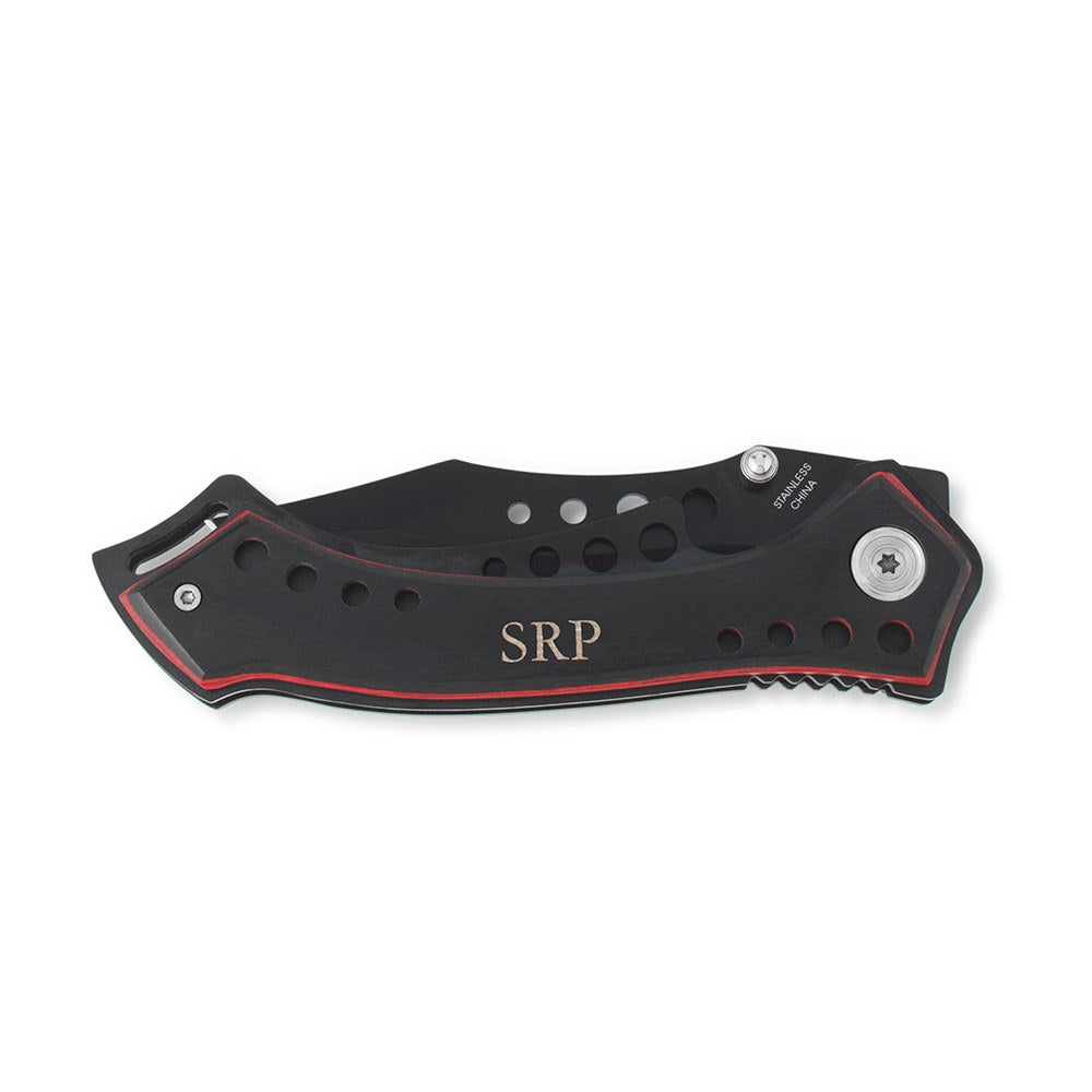 Personalized Black Pocket Knife - Monogram Engraved - Vispro Designs