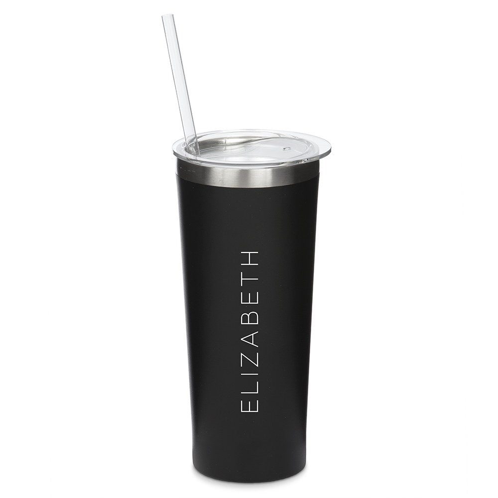 Personalized Black Stainless Steel Drink Tumbler - Contemprary Vertical Print - Vispro Designs