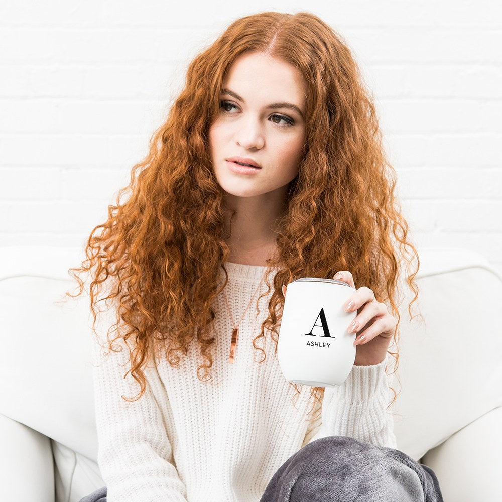 Personalized Stemless Travel Tumbler - Modern Serif Initial - Vispro Designs