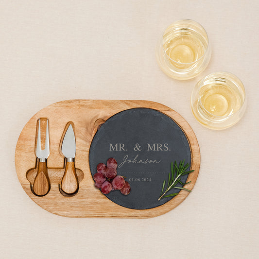 Personalized Wood & Slate Serving Board Set | Charcuterie Board | Custom Serving Board - Vispro Designs