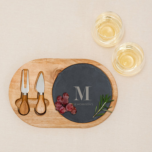 Personalized Wood & Slate Serving Board Set | Charcuterie Board | Custom Serving Board - Vispro Designs