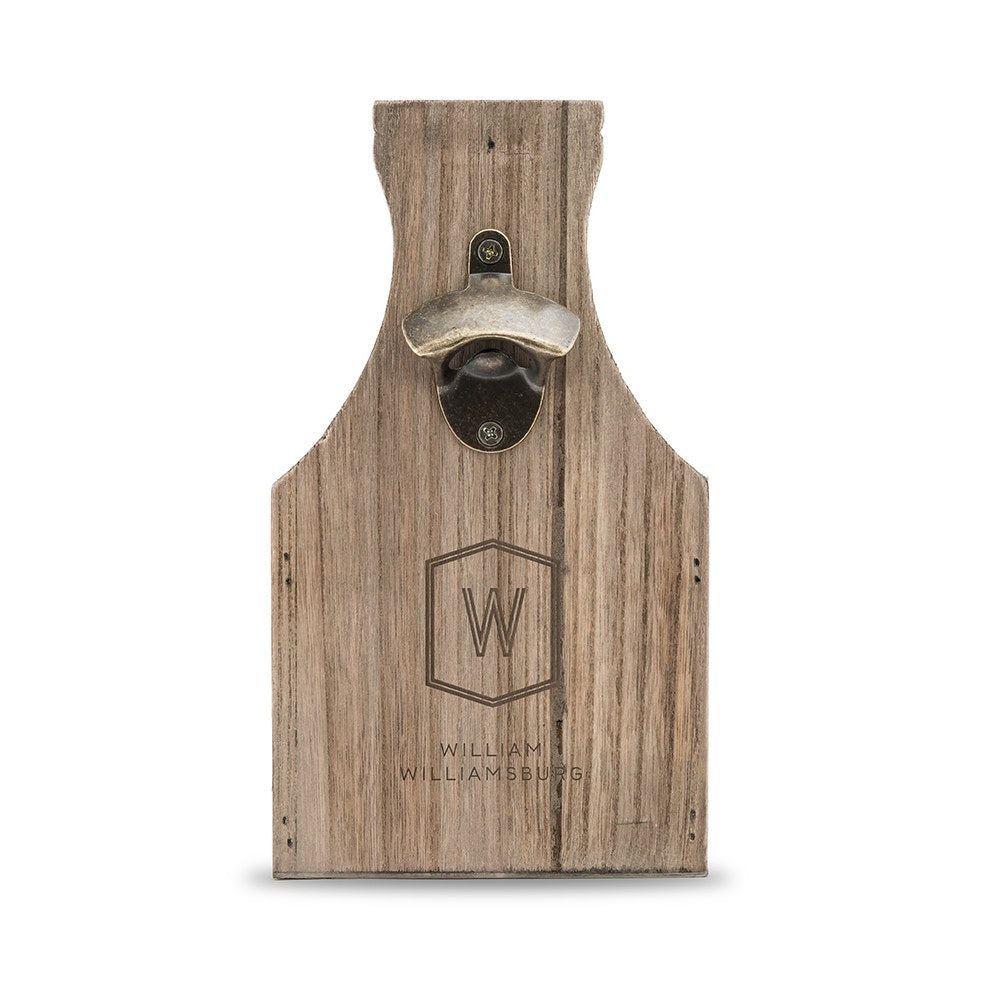 Personalized Wooden Beer Bottle Caddy With Opener - Geo Monogram - Vispro Designs