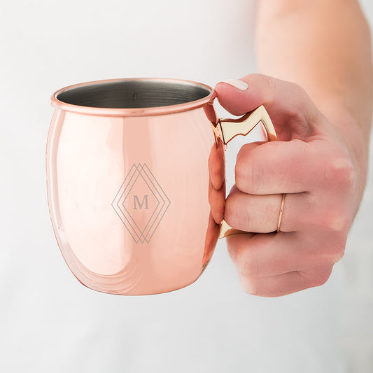 Personalized Copper Moscow Mule Drink Mug - Diamond Emblem Engraving - Vispro Designs