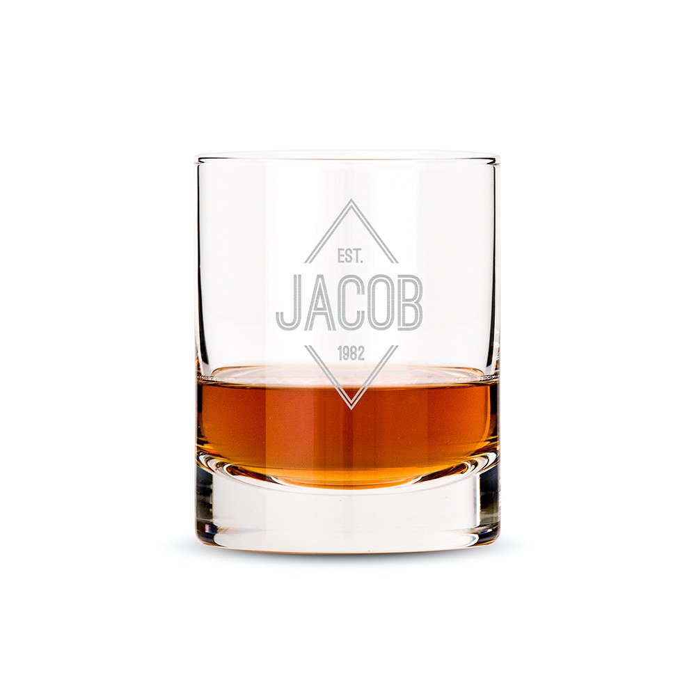 Personalized Whiskey Glass - Diamond Emblem - Vispro Designs