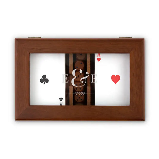 Personalized 2-Deck Wood Box for Playing Cards with Engraved Lid