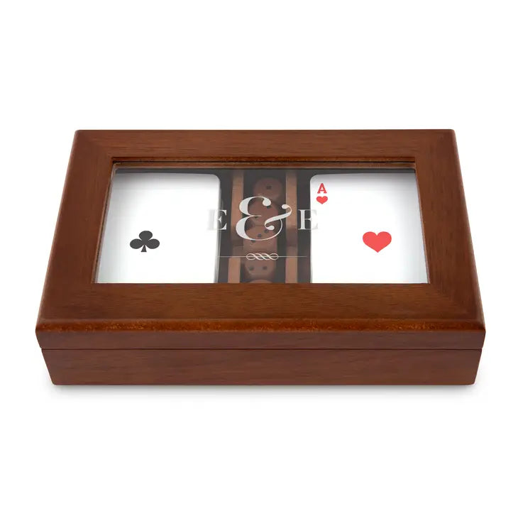 Personalized 2-Deck Wood Box for Playing Cards with Engraved Lid