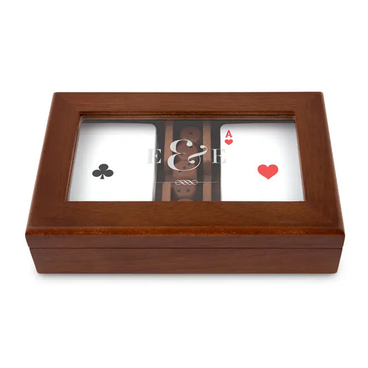 Personalized 2-Deck Wood Box for Playing Cards with Engraved Lid
