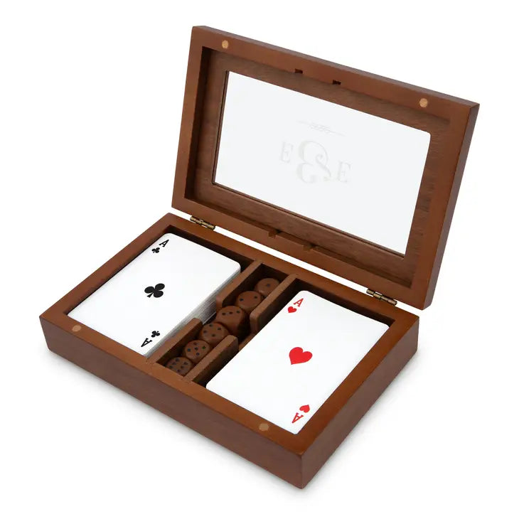 Personalized 2-Deck Wood Box for Playing Cards with Engraved Lid