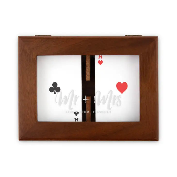 Personalized 2-Deck Wood Box for Playing Cards with Engraved Lid