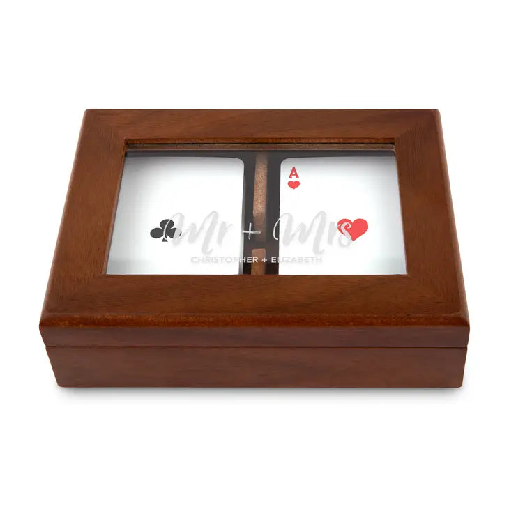 Personalized 2-Deck Wood Box for Playing Cards with Engraved Lid