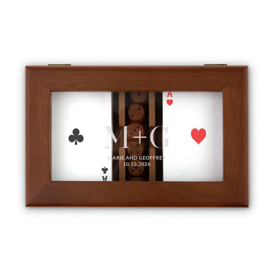 Personalized 2-Deck Wood Box for Playing Cards with Engraved Lid