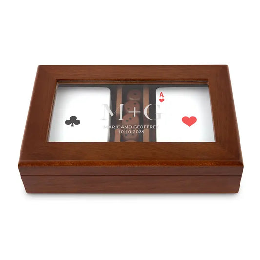 Personalized 2-Deck Wood Box for Playing Cards with Engraved Lid