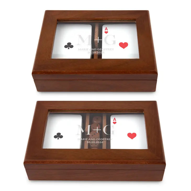 Personalized 2-Deck Wood Box for Playing Cards with Engraved Lid