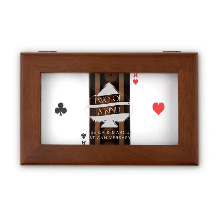 Personalized 2-Deck Wood Box for Playing Cards with Engraved Lid
