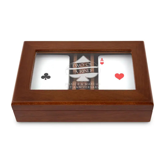 Personalized 2-Deck Wood Box for Playing Cards with Engraved Lid