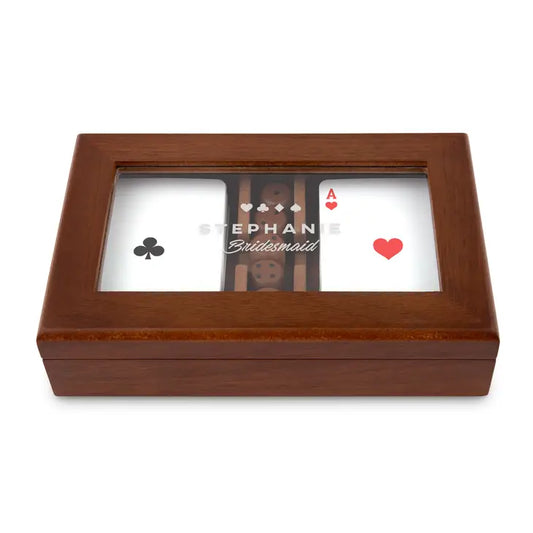 Personalized 2-Deck Wood Box for Playing Cards with Engraved Lid