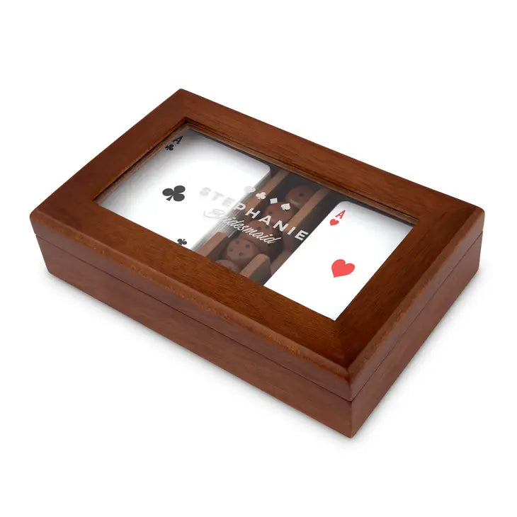 Personalized 2-Deck Wood Box for Playing Cards with Engraved Lid