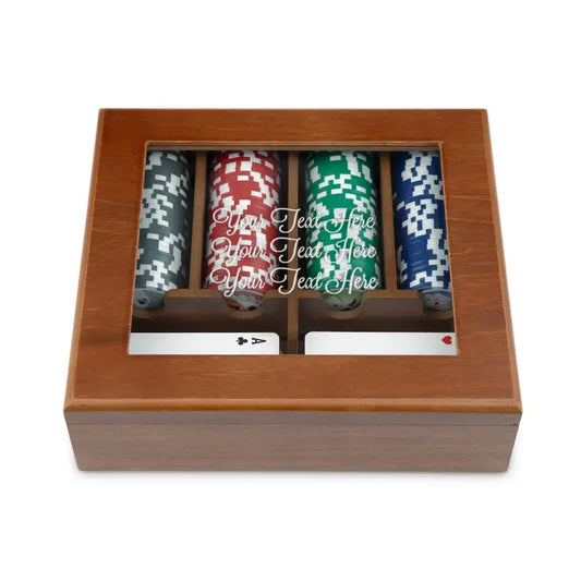 Personalized 2-Deck Wood Box for Playing Cards with 120 Piece Poker Chip Set