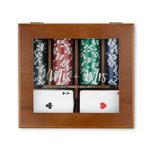 Personalized 2-Deck Wood Box for Playing Cards with 120 Piece Poker Chip Set