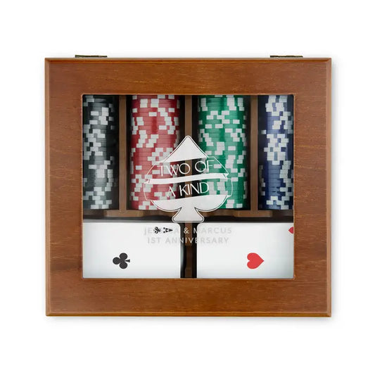 Personalized 2-Deck Wood Box for Playing Cards with 120 Piece Poker Chip Set