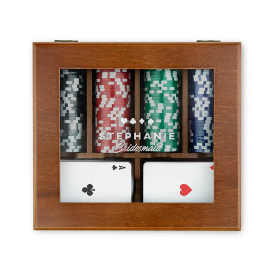 Personalized 2-Deck Wood Box for Playing Cards with 120 Piece Poker Chip Set