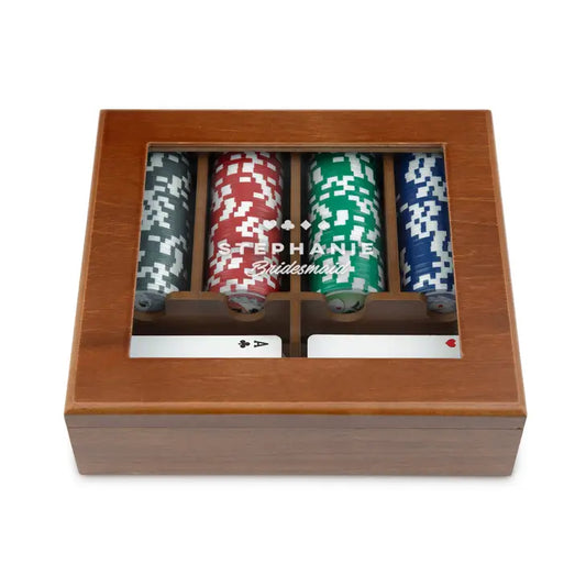 Personalized 2-Deck Wood Box for Playing Cards with 120 Piece Poker Chip Set