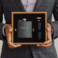 Engraved Wood Gift Box & 6 oz. Black Metal Hip Flask Set