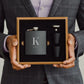 Engraved Wood Gift Box & 6 oz. Black Metal Hip Flask Set