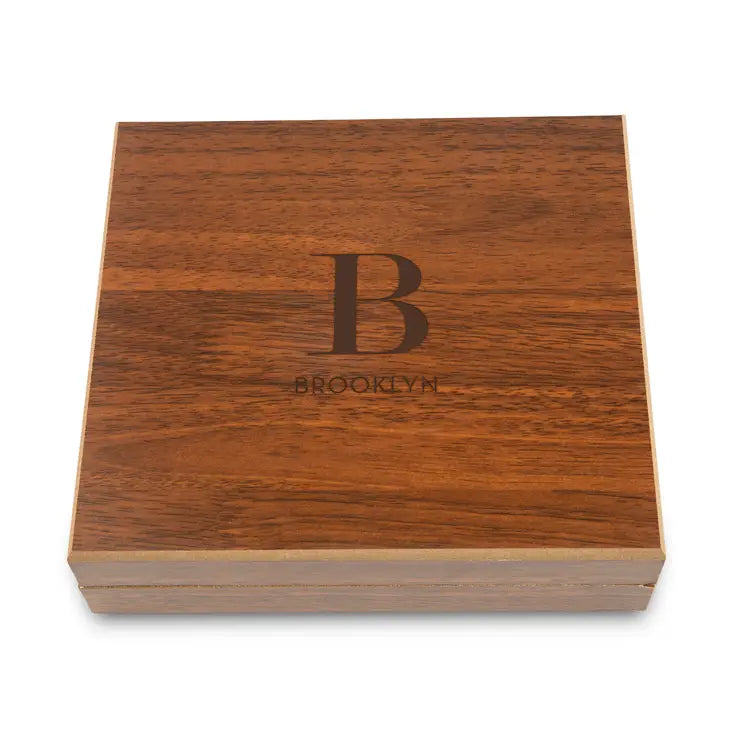 Engraved Wood Gift Box & 6 oz. Black Metal Hip Flask Set