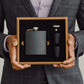 Engraved Wood Gift Box & 6 oz. Black Metal Hip Flask Set