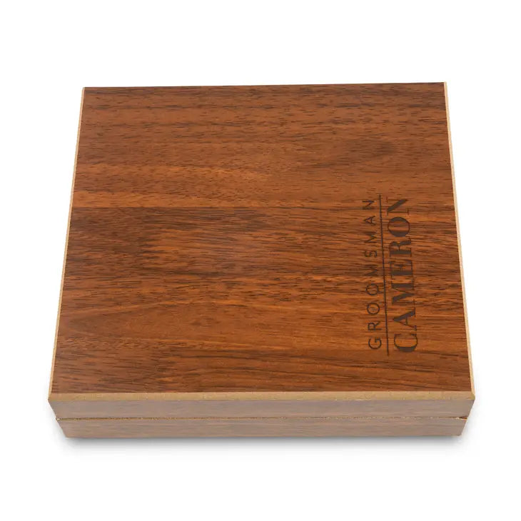 Engraved Wood Gift Box & 6 oz. Black Metal Hip Flask Set