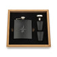 Engraved Wood Gift Box & 6 oz. Black Metal Hip Flask Set