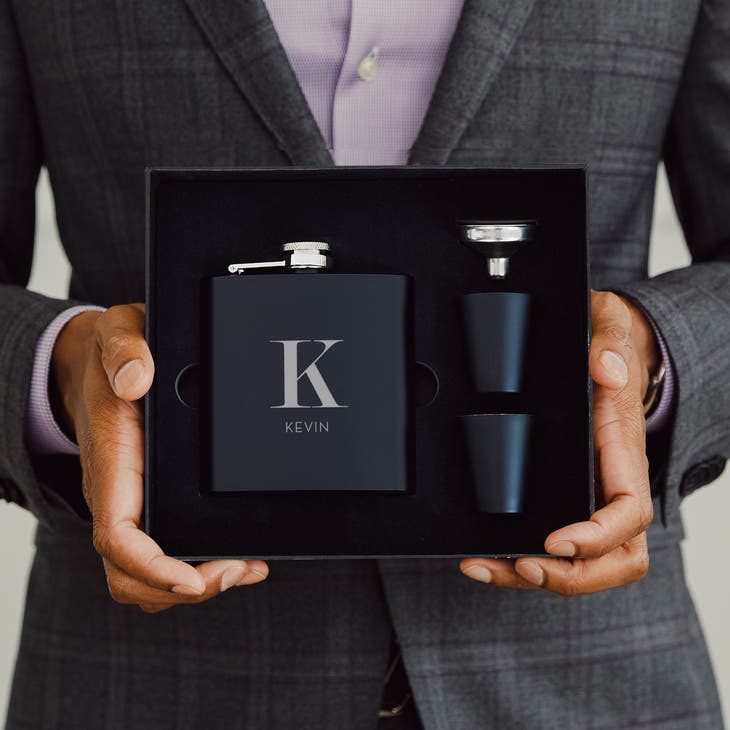 Engraved 6 oz. Stainless Steel Hip Flask Gift Box Set