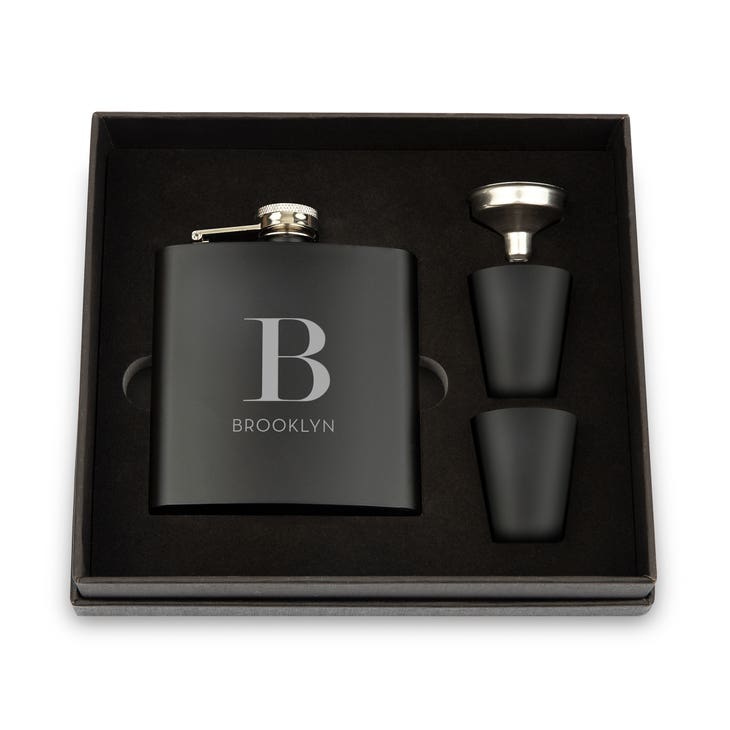 Engraved 6 oz. Stainless Steel Hip Flask Gift Box Set