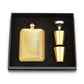 Engraved 6 oz. Gold Metal Round Edged Hip Flask Gift Box Set