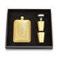 Engraved 6 oz. Gold Metal Round Edged Hip Flask Gift Box Set