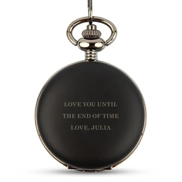 Personalized Matte Black Mechanical Pocket Watch & Fob