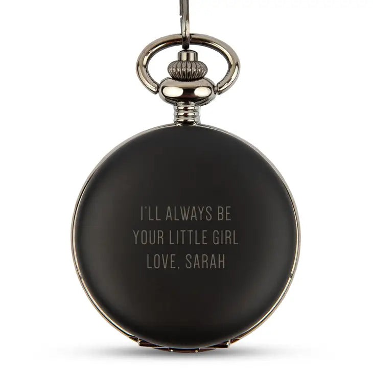 Personalized Matte Black Mechanical Pocket Watch & Fob
