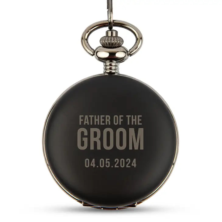 Personalized Matte Black Mechanical Pocket Watch & Fob