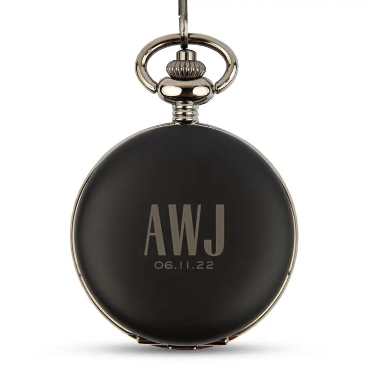 Personalized Matte Black Mechanical Pocket Watch & Fob