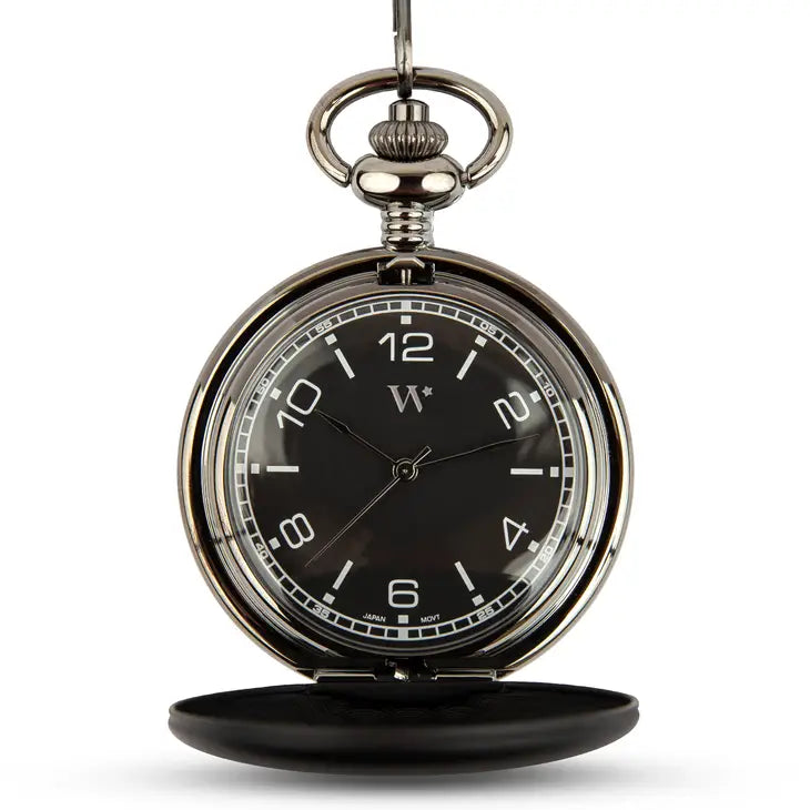 Personalized Matte Black Mechanical Pocket Watch & Fob
