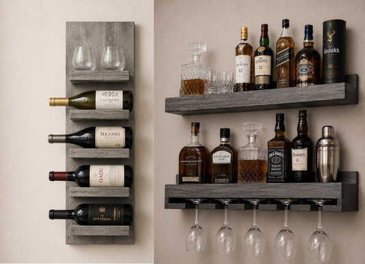 Handcrafted Wood Wine Rack | Rustic Wall Mounted Bar Shelf, Stemware Holder