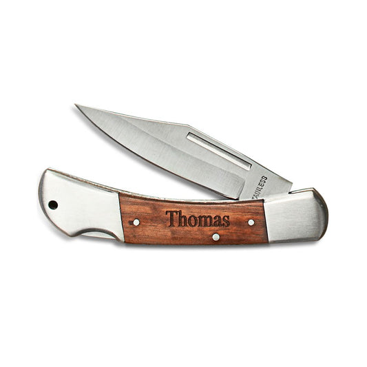 Personalized Wood Handled Locking Blade Pocket Knife – Monogram Engraved - Vispro Designs