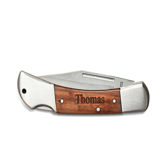 Personalized Wood Handled Locking Blade Pocket Knife – Monogram Engraved - Vispro Designs