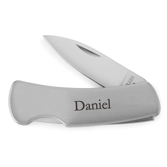Personalized Stainless Steel Locking Blade Pocket Knife - Monogram Engraved - Vispro Designs
