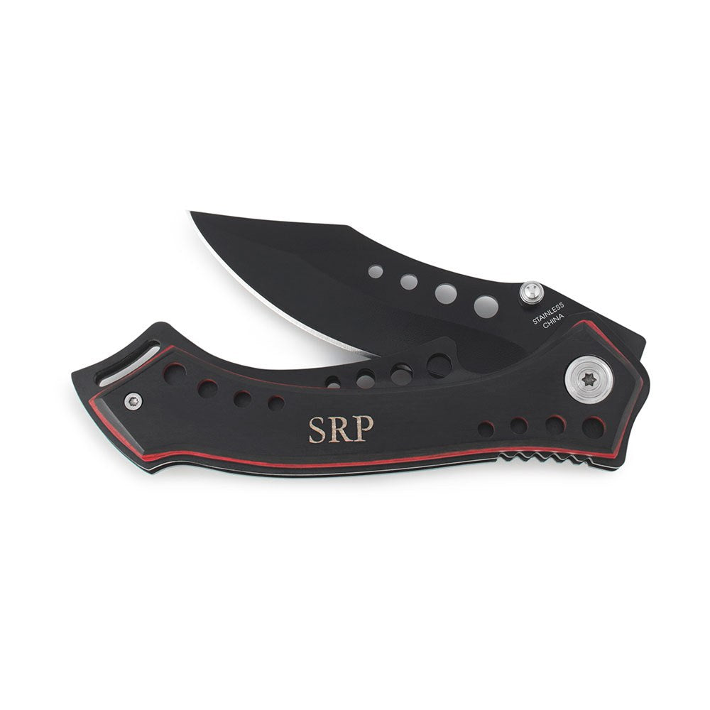 Personalized Black Pocket Knife - Monogram Engraved - Vispro Designs