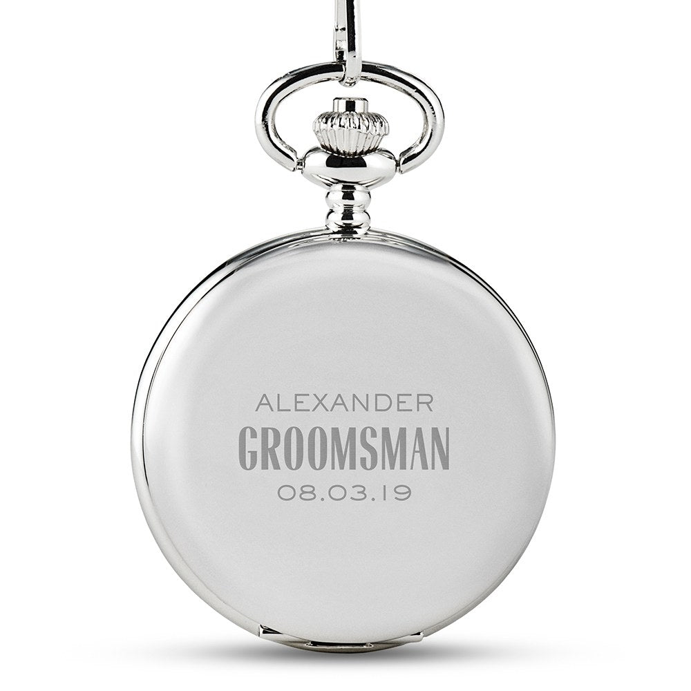 Personalized Silver Mechanical Pocket Watch & Fob - Modern Groomsman - Vispro Designs